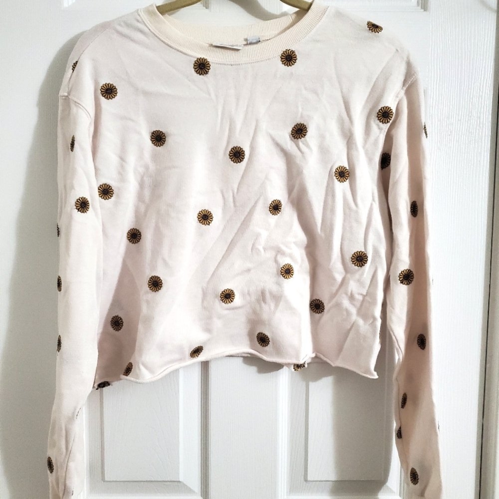 White Sunflower Long Sleeve Crop Top